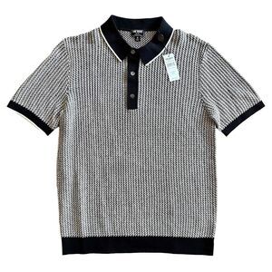 Todd Snyder NWT Textured Montauk Polo Black Stitch Silk/Cotton Knit - Medium M